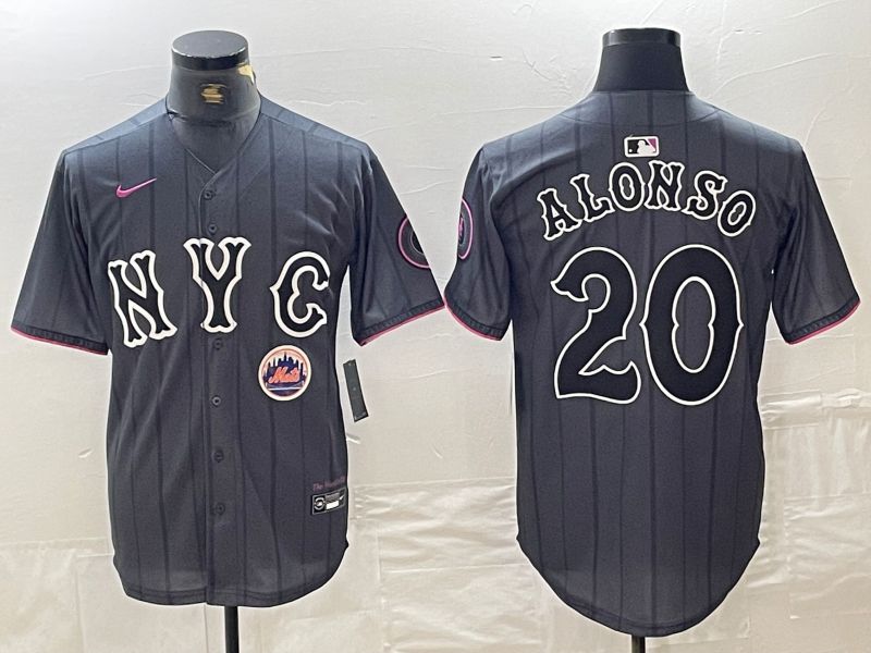 Men New York Mets #20 Alonso Black City Edition 2024 Nike MLB Jersey style 5->new york mets->MLB Jersey